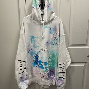 Champion White Tie-Dye Hoodie with Blue, Purple & Teal Accents
